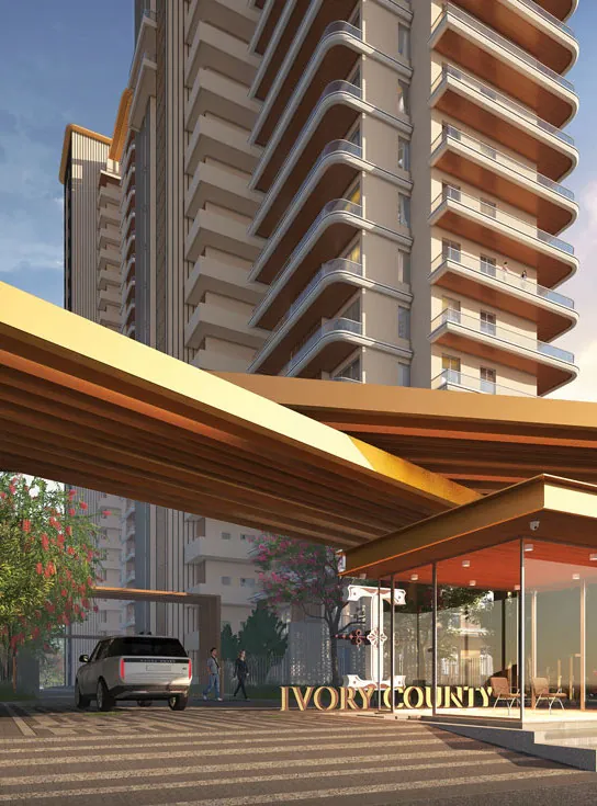 Ivory County Sector 115 Noida tower with grand entrance canopy