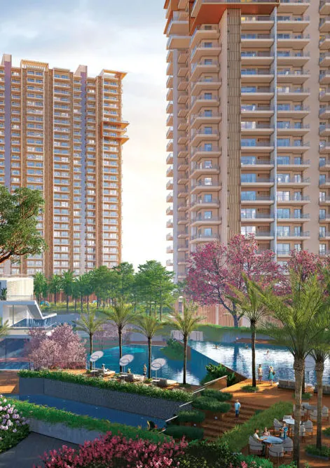 Ivory County Sector 115 Noida high-rise towers with landscaped water body