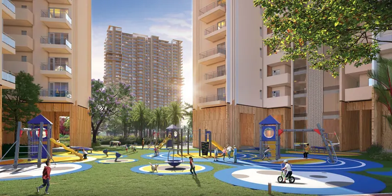 Ivory County Sector 115 Noida kids' play area and landscaped greens
