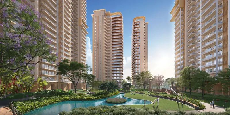 Ivory County Sector 115 Noida towers with landscaped water features