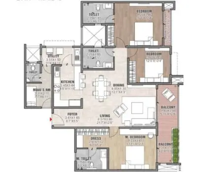 Ivory County Sector 115 3 BHK Floor Plan